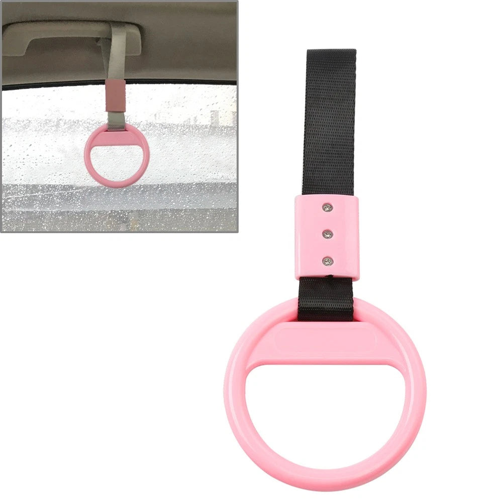 PVC Plastic Black & Pink Round Ring Handle Strap for Train Bus Charm