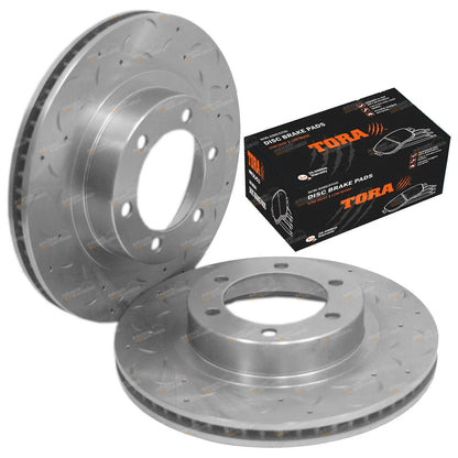 2 x Front Slotted Disc Rotors + Brake Pads for Prado KZJ95 (1995–2002)