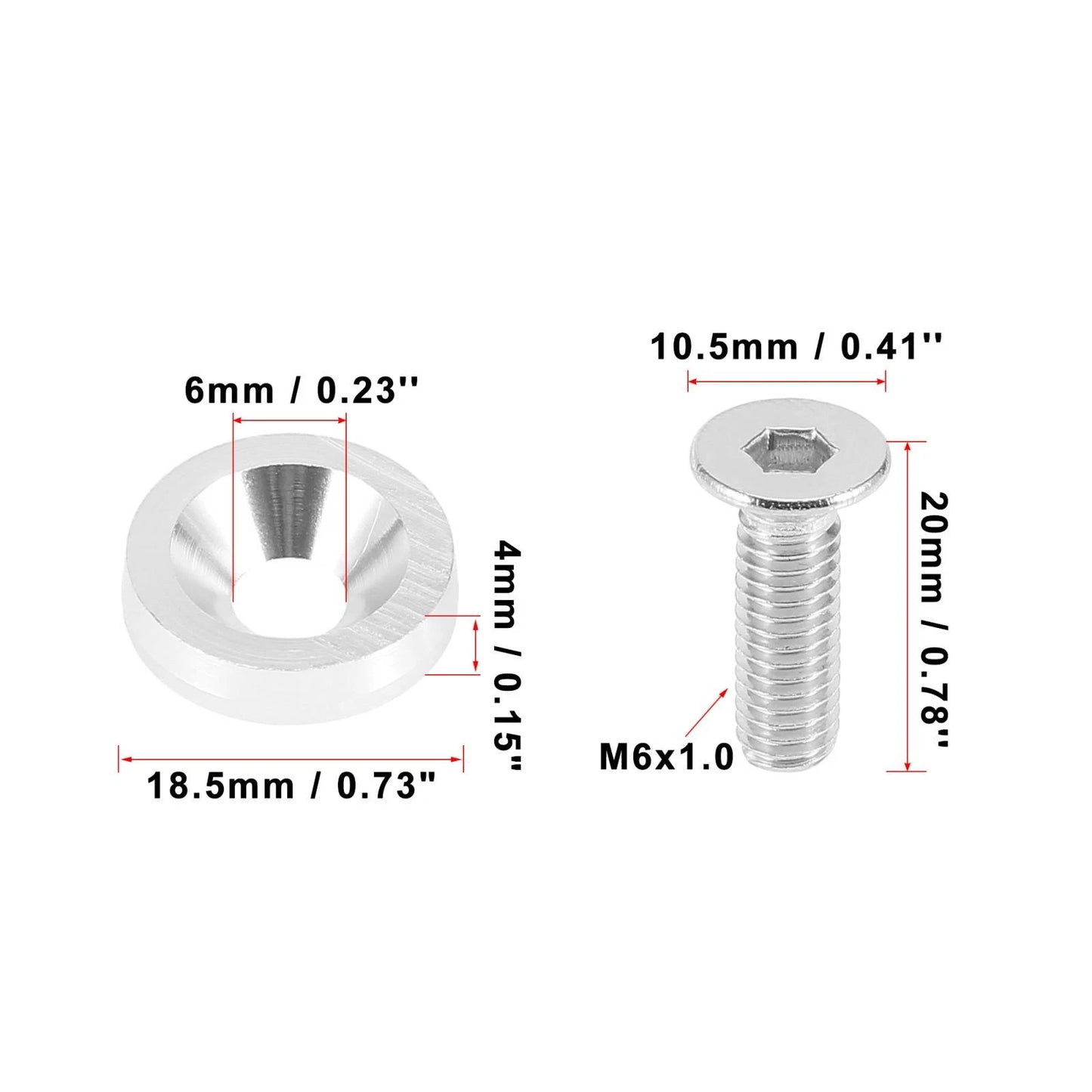 20pcs M6 Fender Bumper Washer Bolt Engine Fastener for Car/Motorcycle