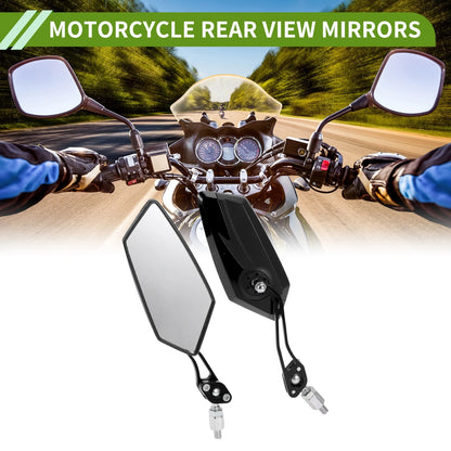 M8/M10 Rear View Mirror Polygonal Shape Black Aluminum for Motorcycle