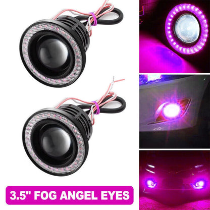 3.5" COB LED Fog Light Projector for Car Purple Angel Eyes Halo Ring DRL Lamps