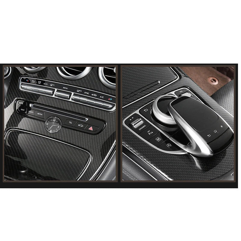 Carbon Fiber Style Center Console Panel Cover Trim Fits Benz C Class 2015-2018