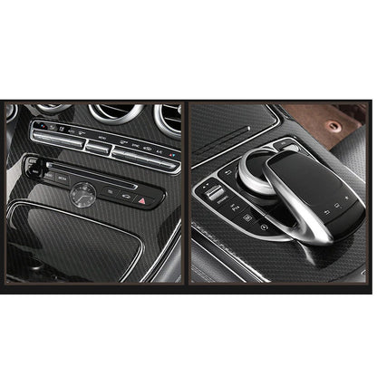 Carbon Fiber Style Center Console Panel Cover Trim Fits Benz C Class 2015-2018