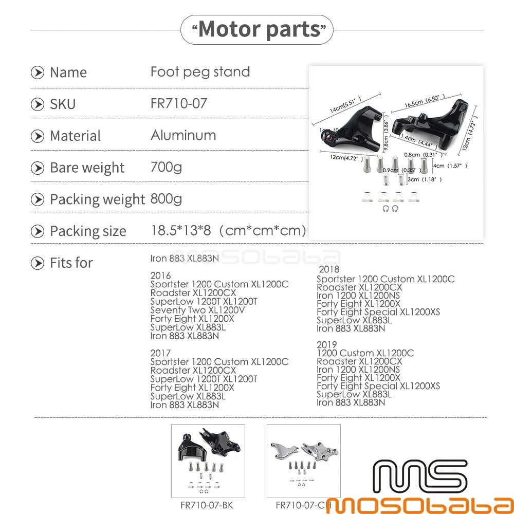 Rear Passenger Foot Pegs Mounting Brackets for Harley Sportster (2004-2023)