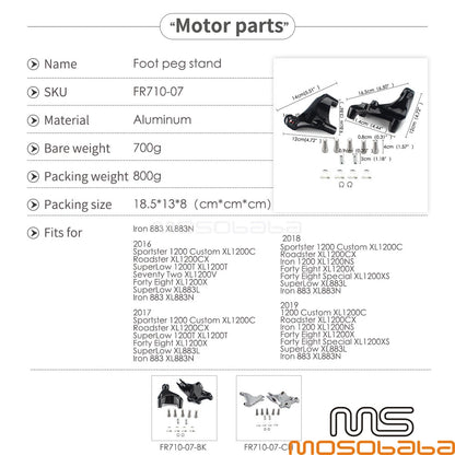 Rear Passenger Foot Pegs Mounting Brackets for Harley Sportster (2004-2023)