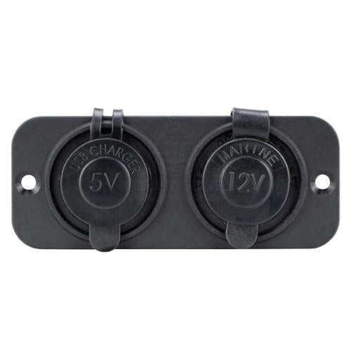 Power Socket Dual USB-A & Cig Lighter Ports Flush Mount Black Relaxn 12/24V