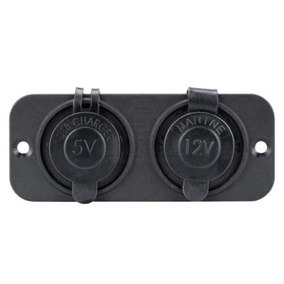 Power Socket Dual USB-A & Cig Lighter Ports Flush Mount Black Relaxn 12/24V
