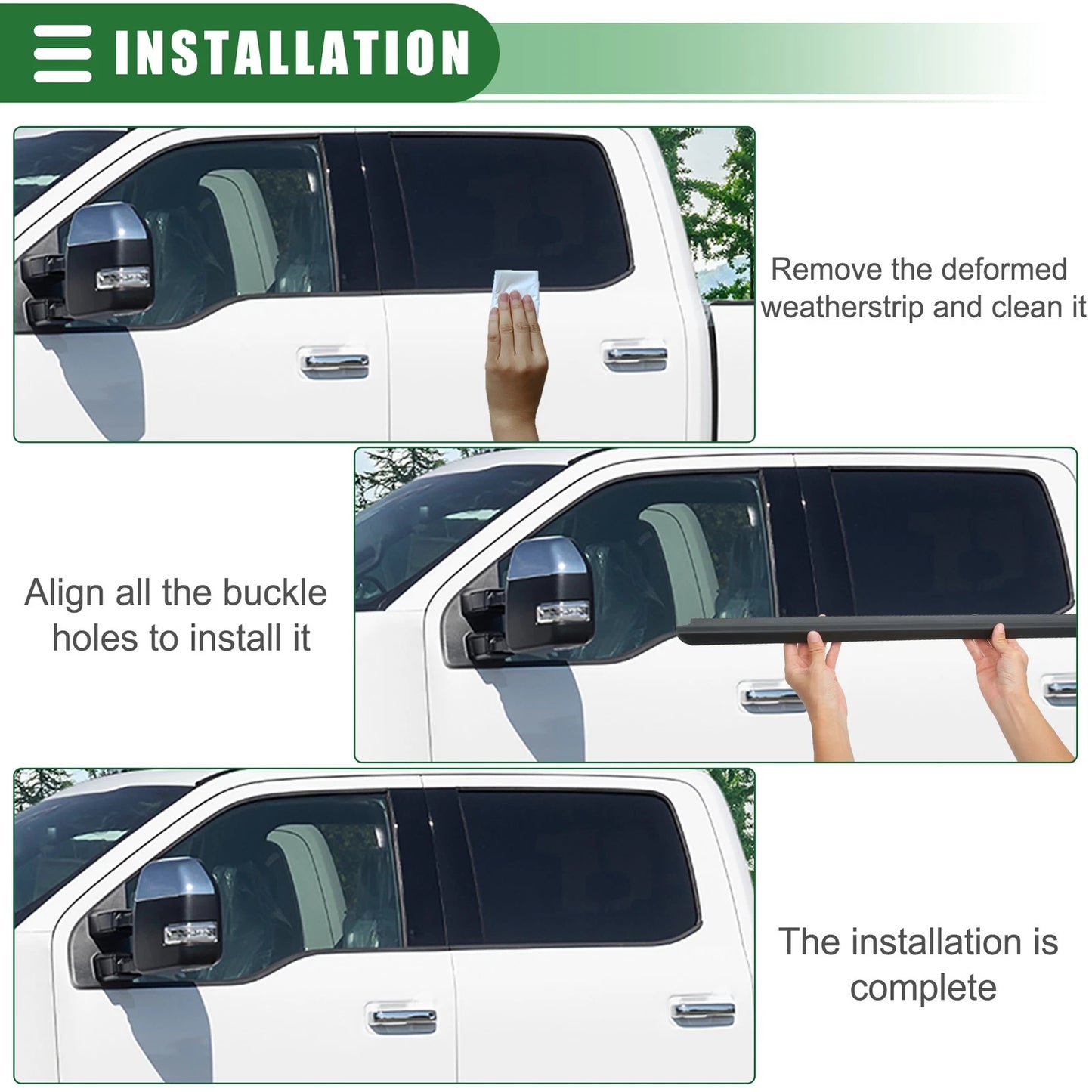 Rear Left Right Door Window Belt Weatherstrip for Ford F-250 (1999-2016)