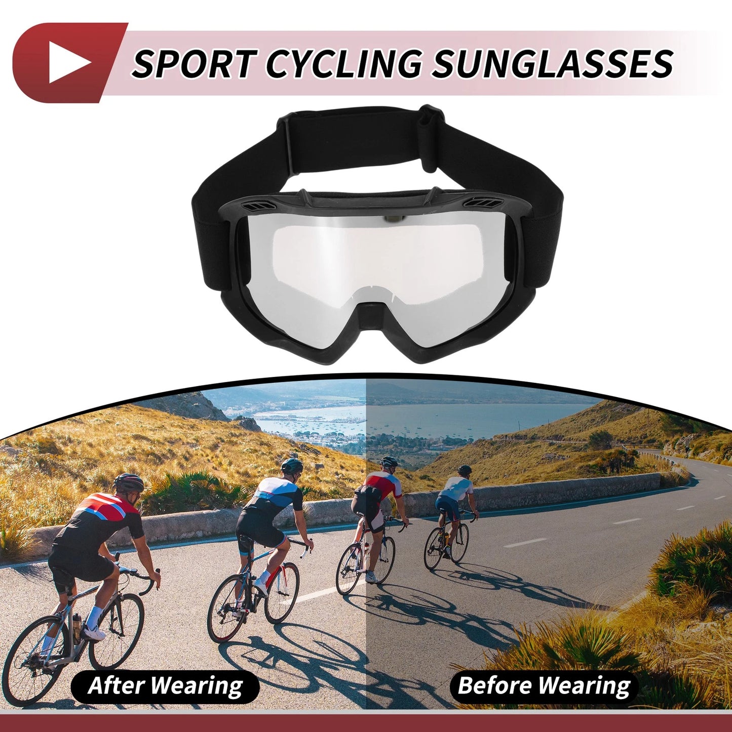 Goggles for Motorcycle Riding Silver Tone Lens Black Frame TPU