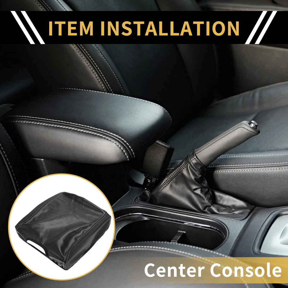 Armrest Cover for Ford F-150 Microfiber Leather Carbon Fiber Black (2004-2023)
