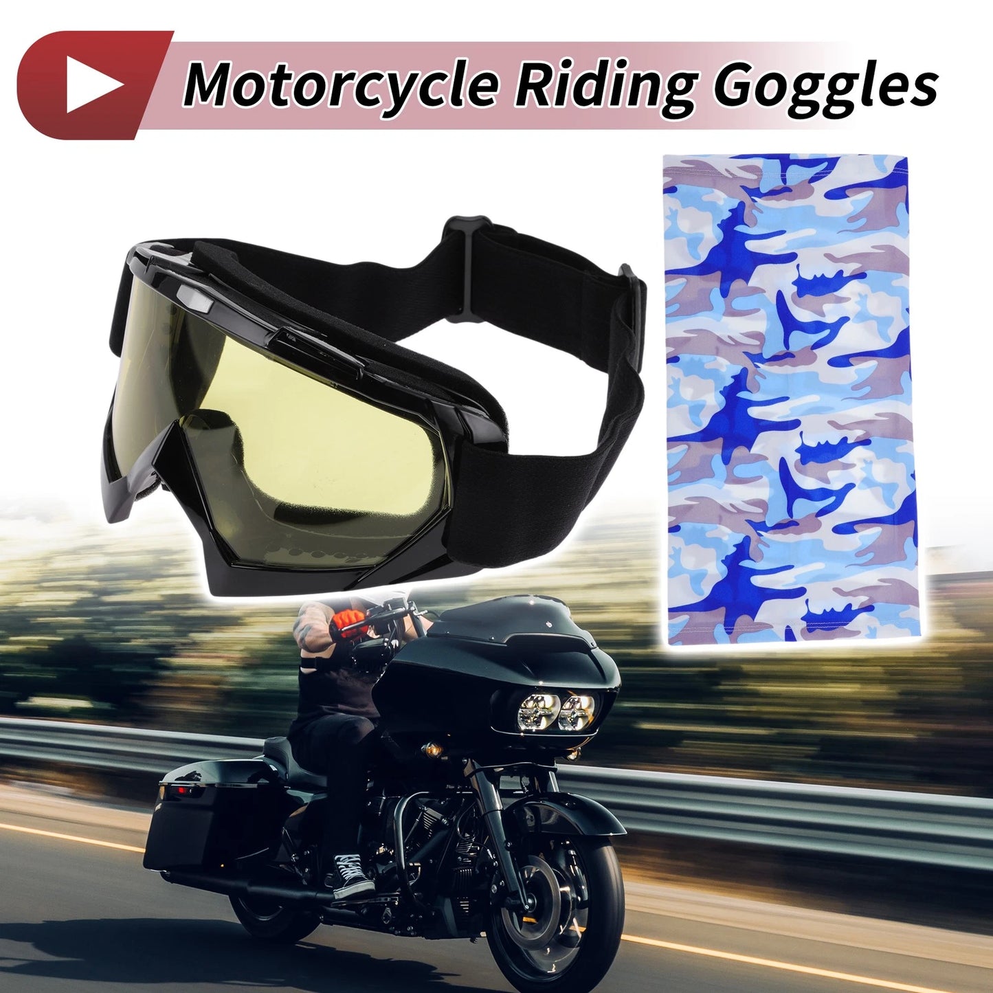 1 x Set Motorcycle Riding Goggles Yellow Lens Black Frame PC Cycling Sunglasses