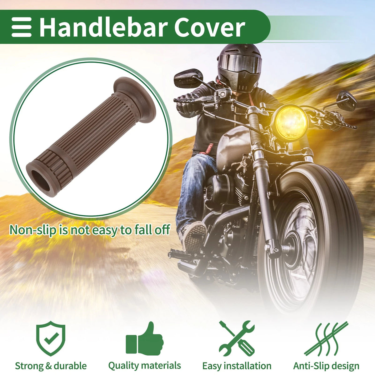 7/8" 22mm Hand Grips for Motorcycle Handlebar End Grips TPU Dark Brown