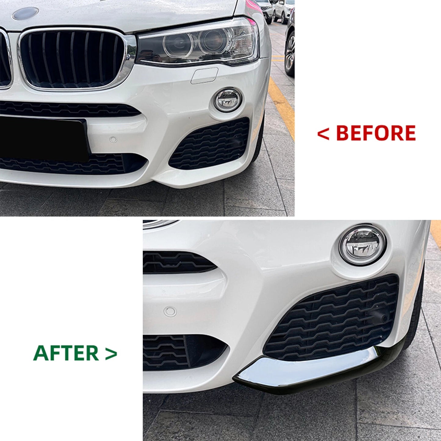 Front Bumper Side Splitter Trim 2 x For BMW X3 F25, X4 F26 (2014-2017)