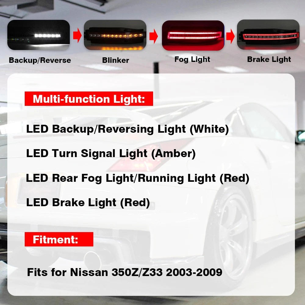 Clear Lens Dynamic LED Turn Signal Brake Light for Nissan 350Z (2003–2009)