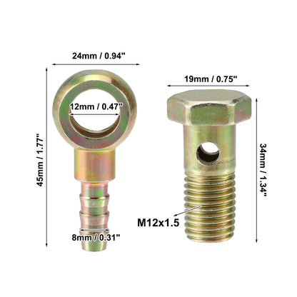 M12x1.5 Banjo Bolt Kit with Copper Washers for Motorcycle Bronze Tone
