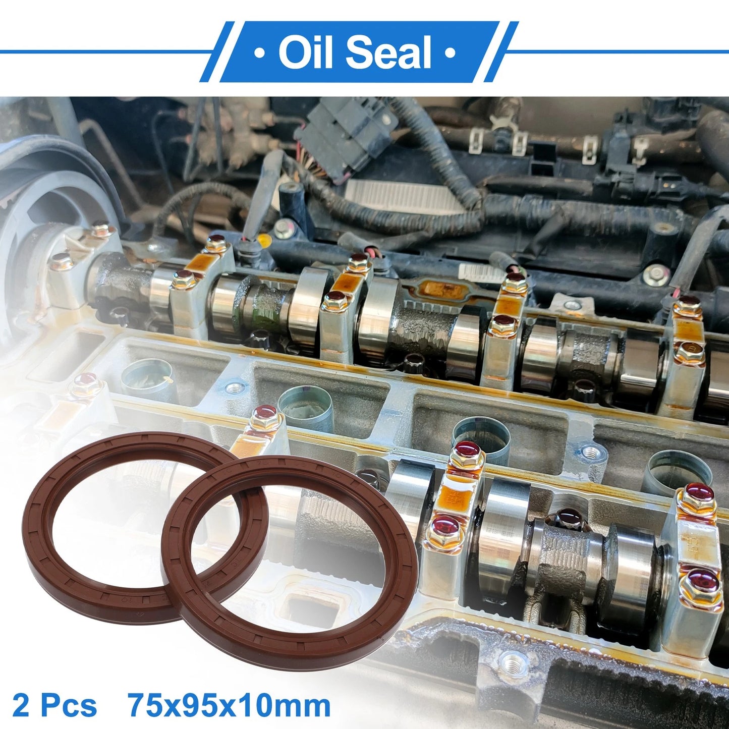Oil Seal 75x95x10mm Brown 2 x Seal Ring Rotary Shaft Seal