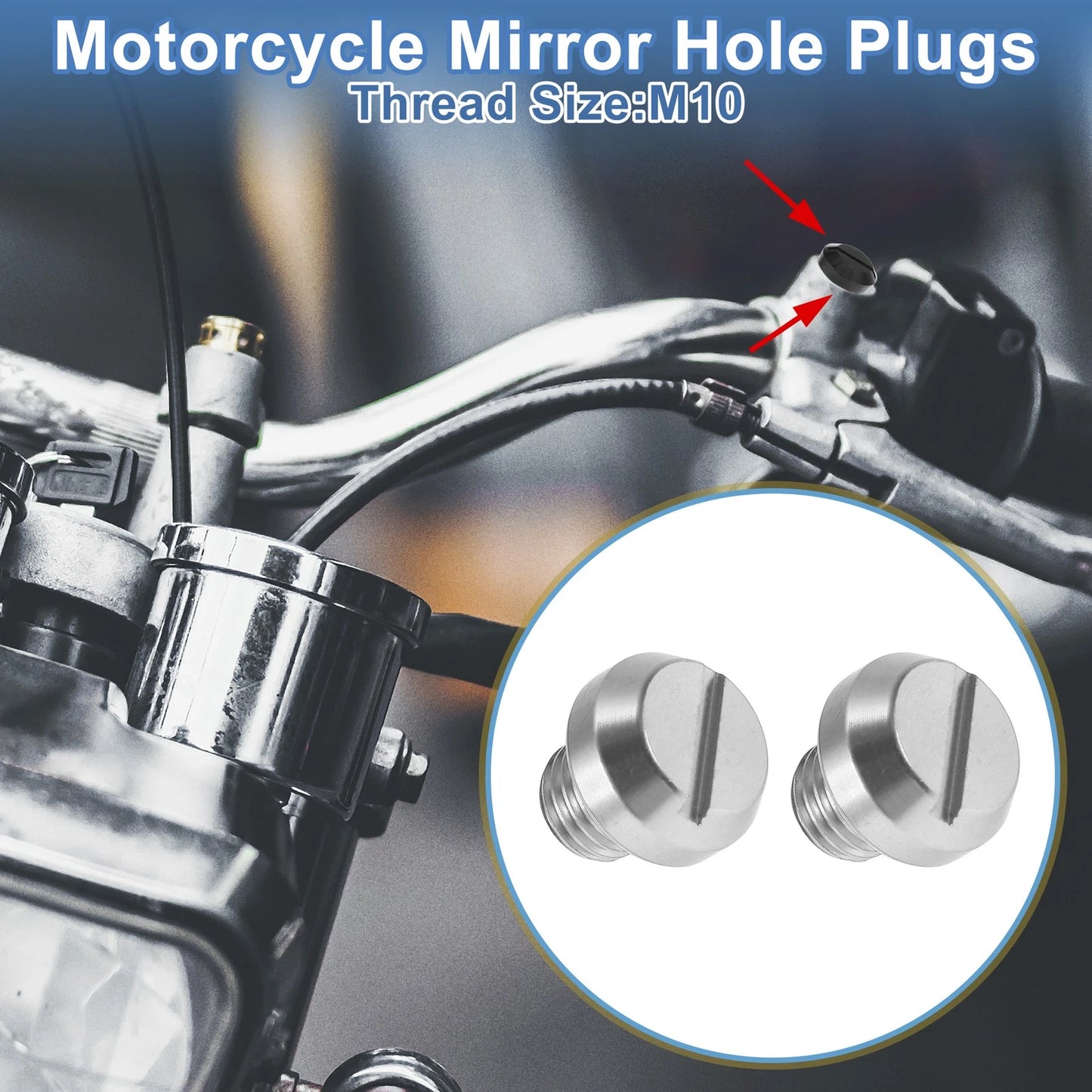 Left-Hand Mirror Hole Plugs M10x1.25 for Motorcycle Screws Silver Tone