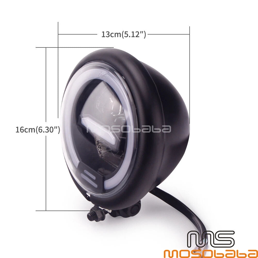 Retro Round LED Headlight w/DRL for Honda Harley BMW Chopper