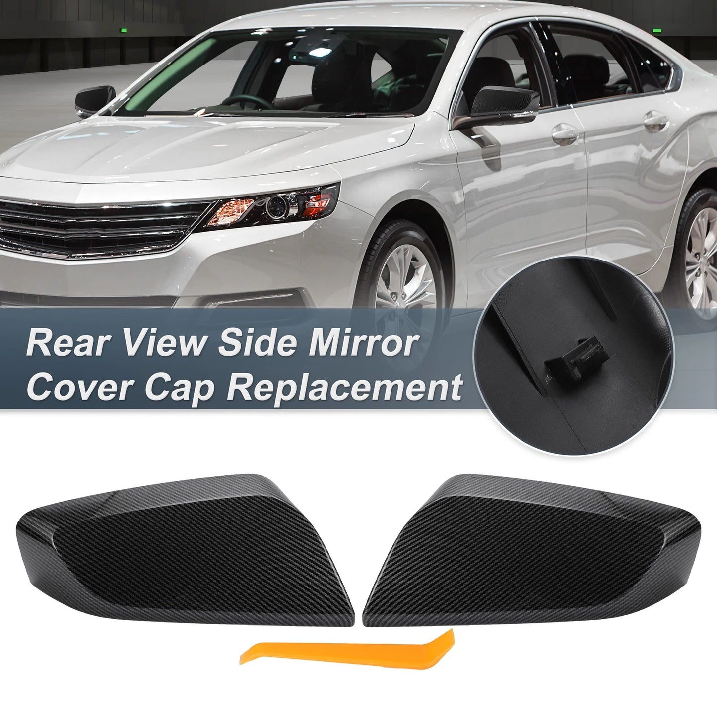1x Rearview Mirror Cover Cap Black Carbon Fiber for Chevrolet Impala (14-20)
