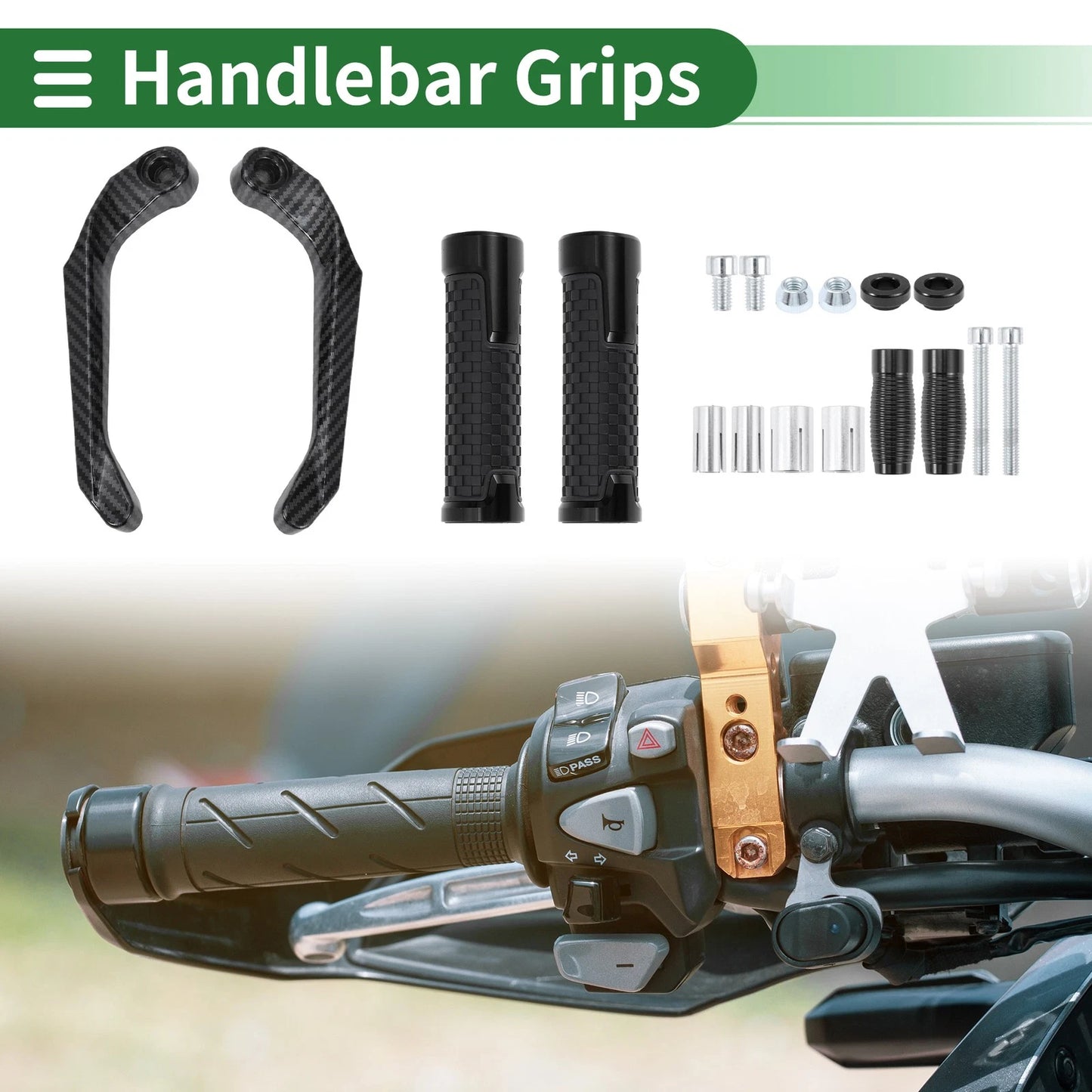 7/8" 22mm Hand Grips Rubber Black Plaid for Motorcycle