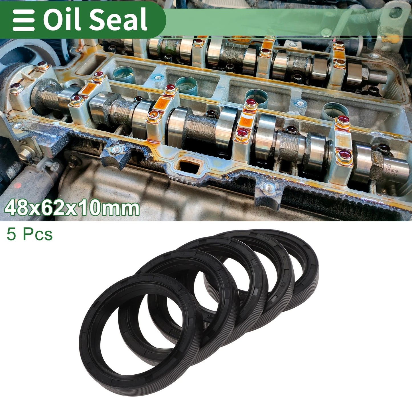 Oil Seal NBR Rubber 48x62x10mm High Pressure Black 5 Pcs
