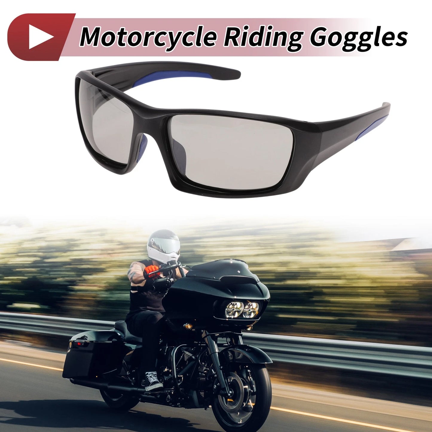 Goggles Light Gray Lens Black Frame Tri-acetel Cellulose for Motorcycle Riding