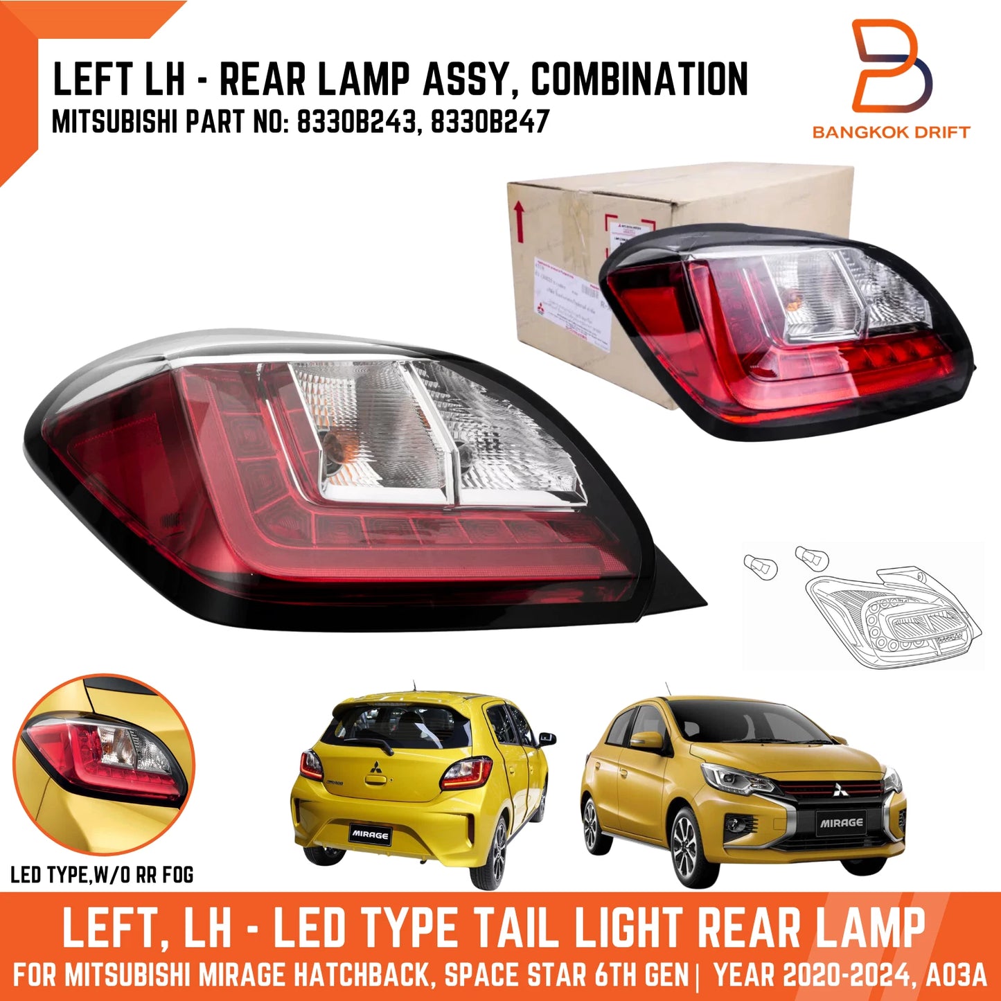 LED Tail Lamp for Mitsubishi Mirage Hatchback (A03A)
