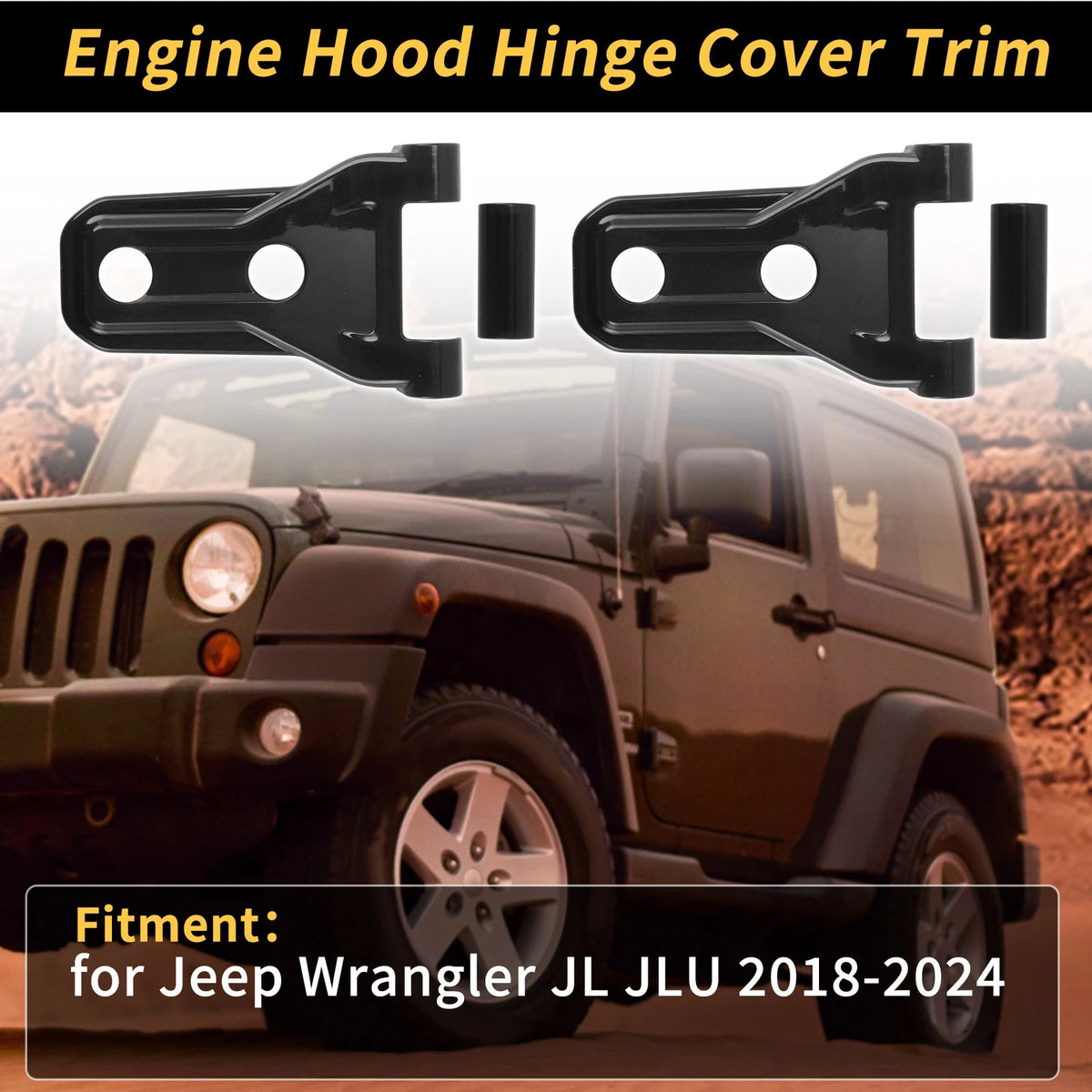 Engine Hood Hinge Cover for Jeep Wrangler JL JLU 2018-2024 (2 x Plastic Black)