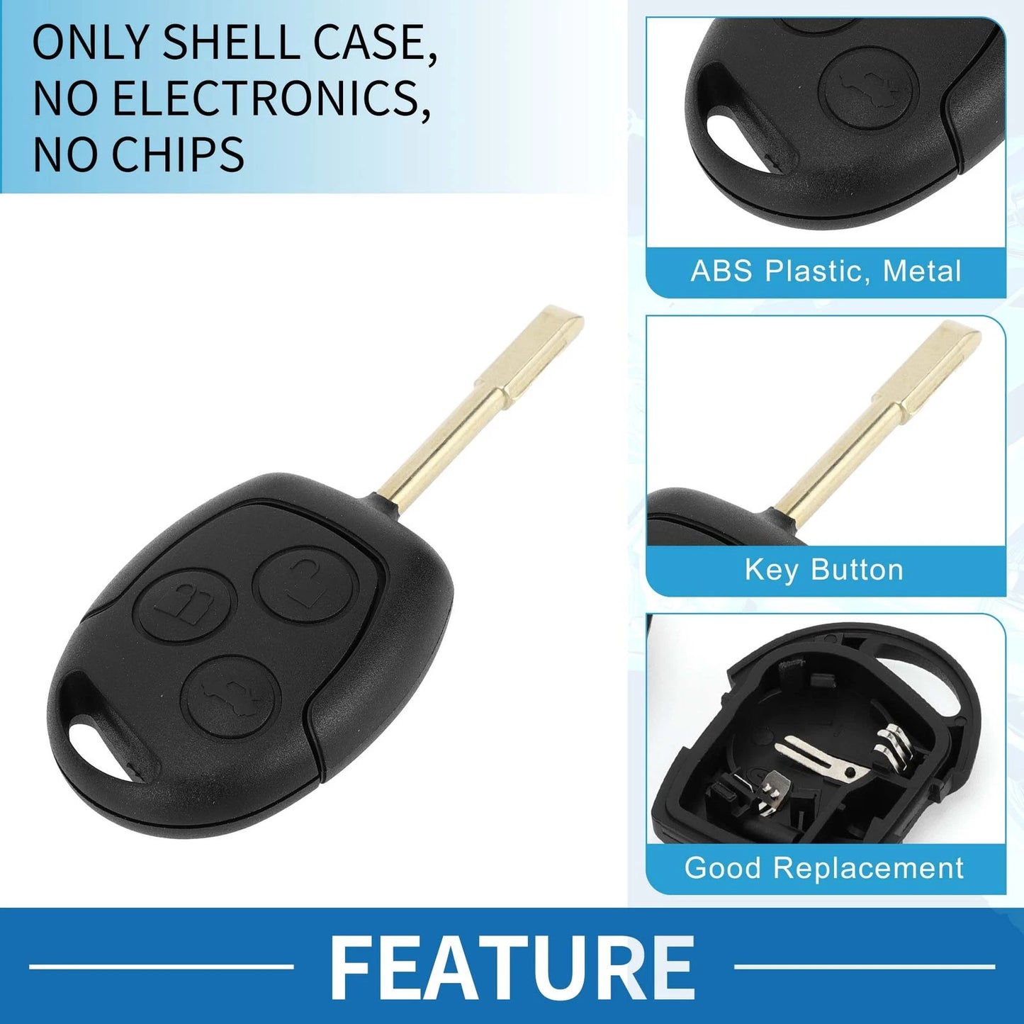 3 x Keyless Entry Remote Fob Shell Case for Ford C-Max (2003-2008)