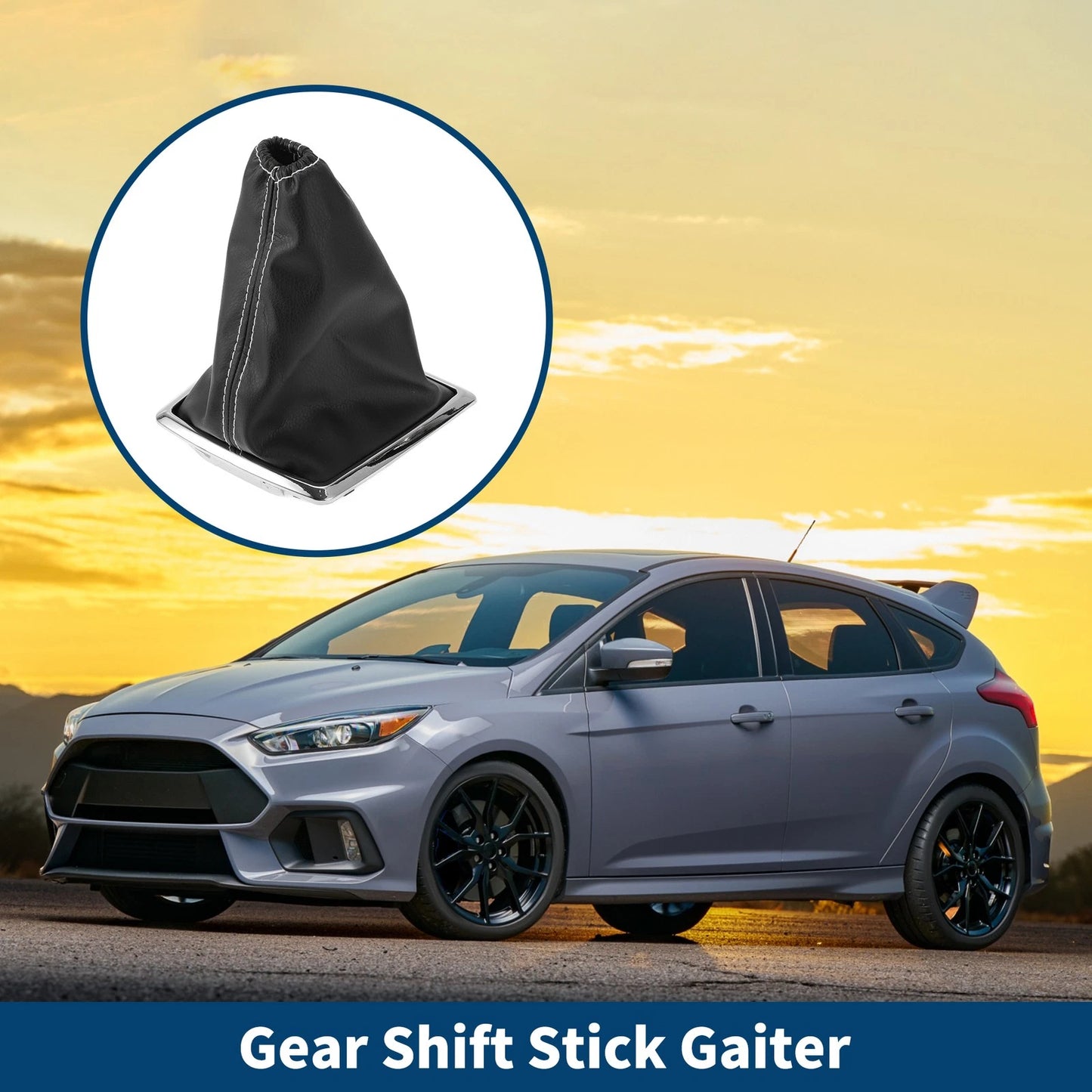 Car Gear Shift Stick Gaiter Black White Leather for Ford Focus (2005-2012)