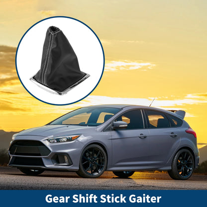 Car Gear Shift Stick Gaiter Black White Leather for Ford Focus (2005-2012)