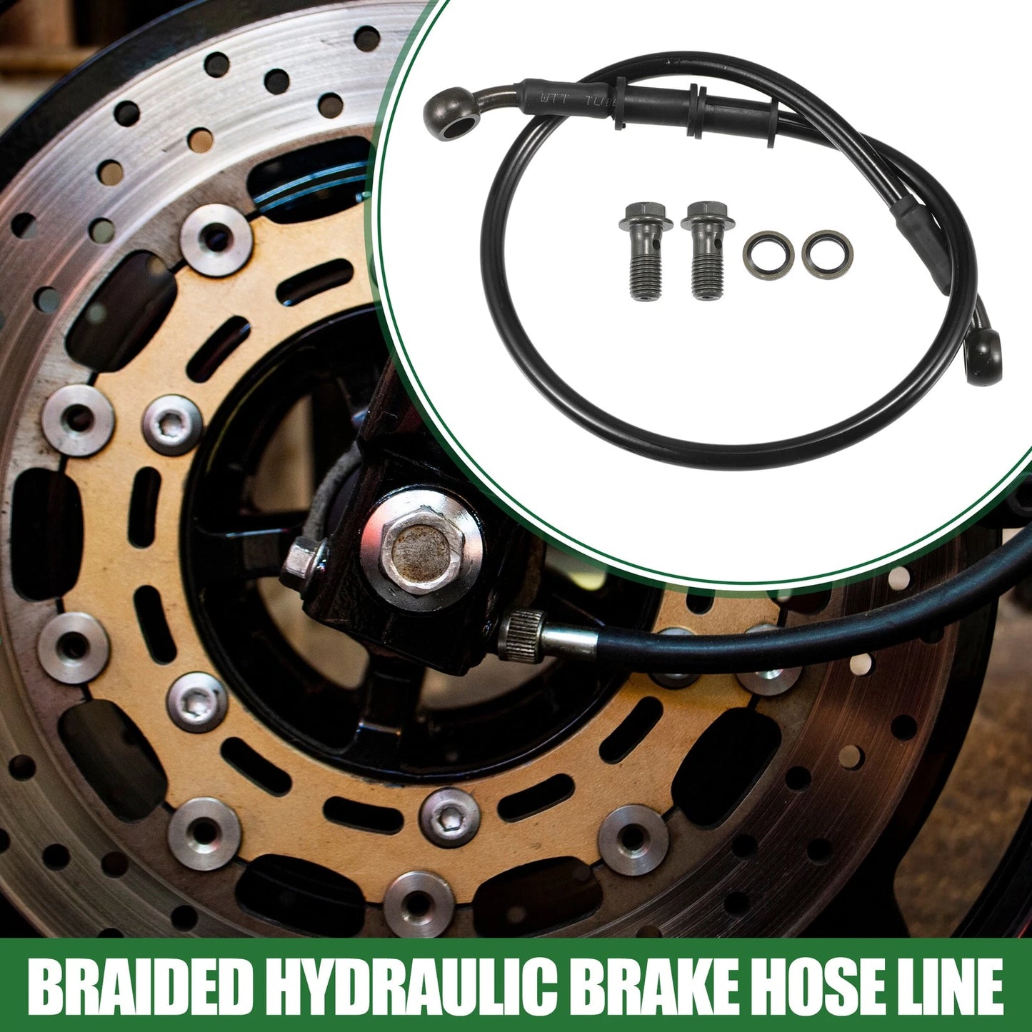 60cm Braided Hydraulic Brake Line Oil Hose Black Army Green for Motorcycle