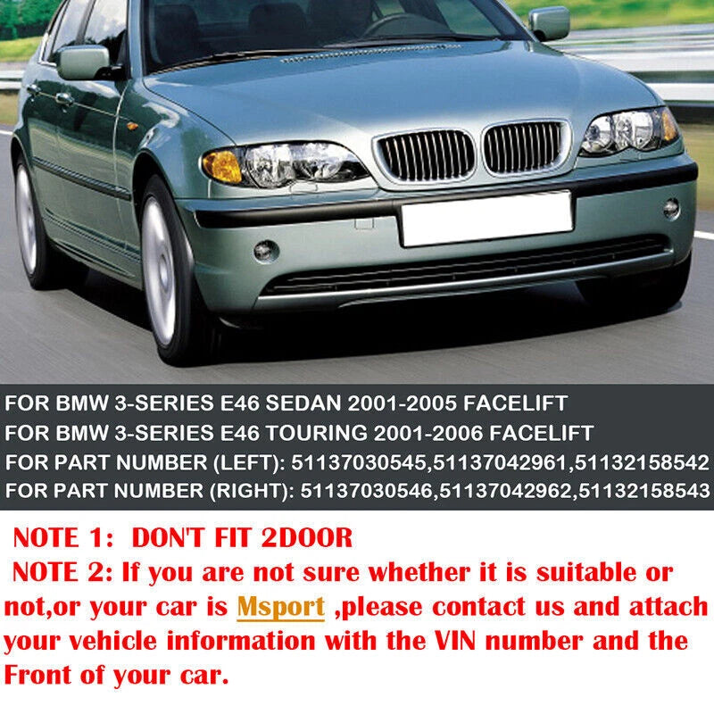 Gloss Black Front Kidney Grille Cover for BMW E46 Sedan Touring (2001-2005)
