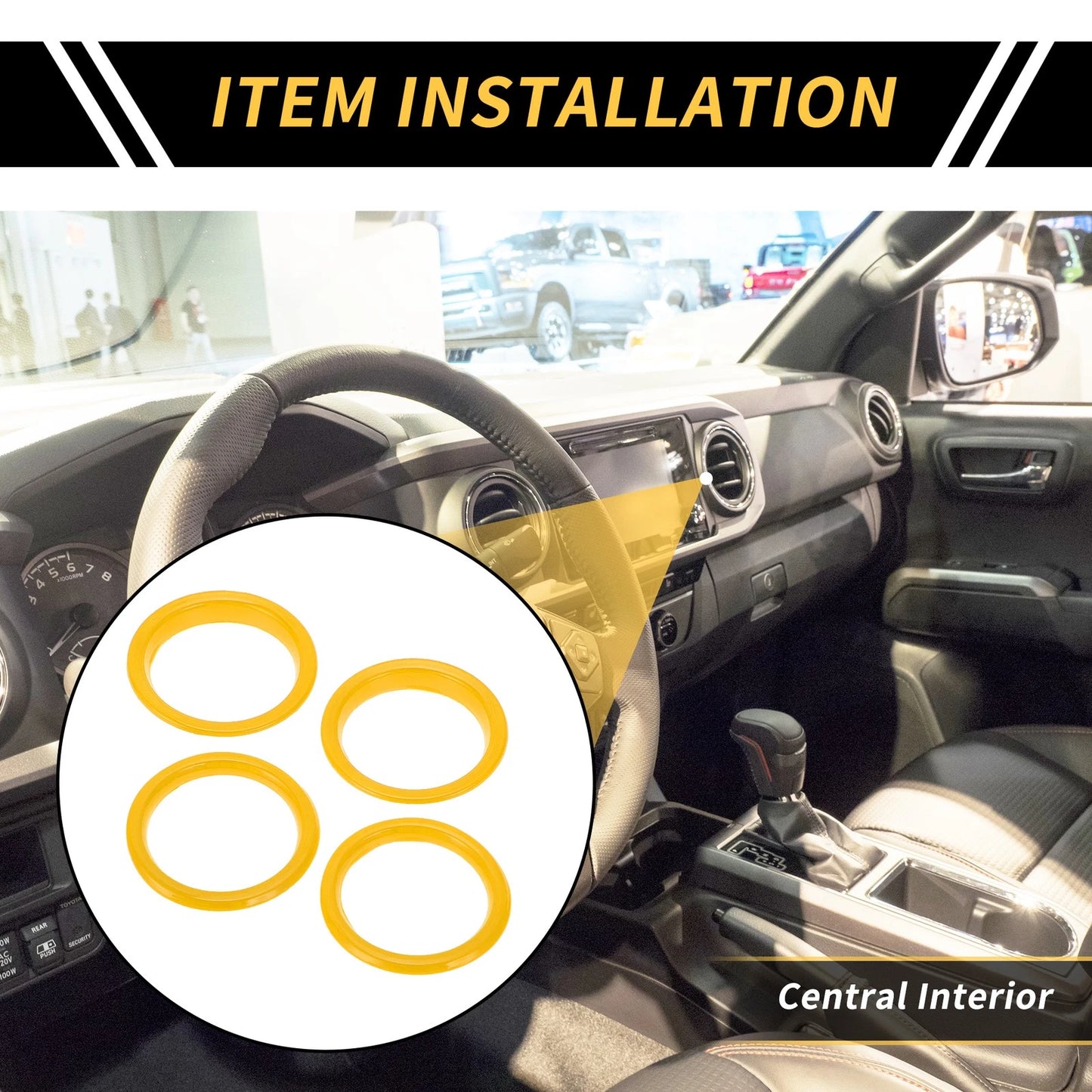 AC Vent Dashboard Decoration Rings  Yellow for Jeep Wrangler JL (2018-2020)