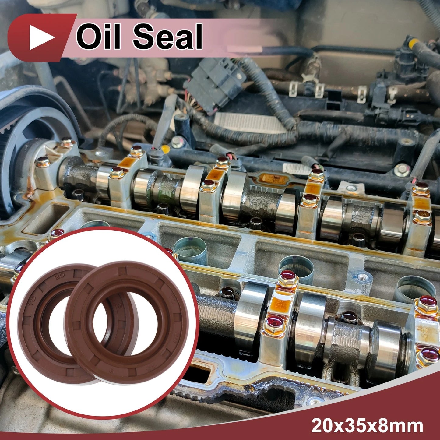 Oil Seal / 20x35x8mm / Rotary Shaft Seal FKM Brown 2 x for Car