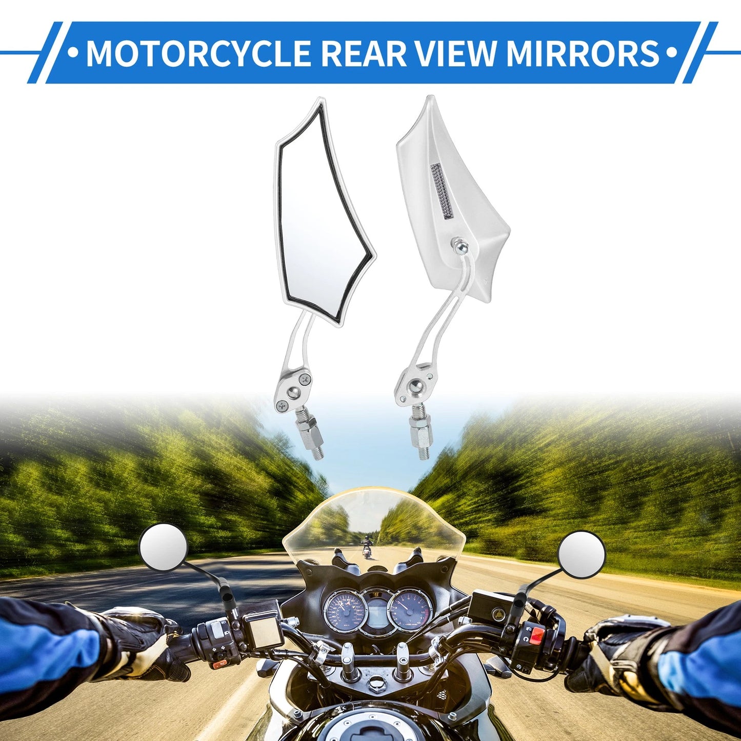 M10 M8 2 x Motorcycle Rear-View Mirrors Prismatic Handlebar White for Motorcycle