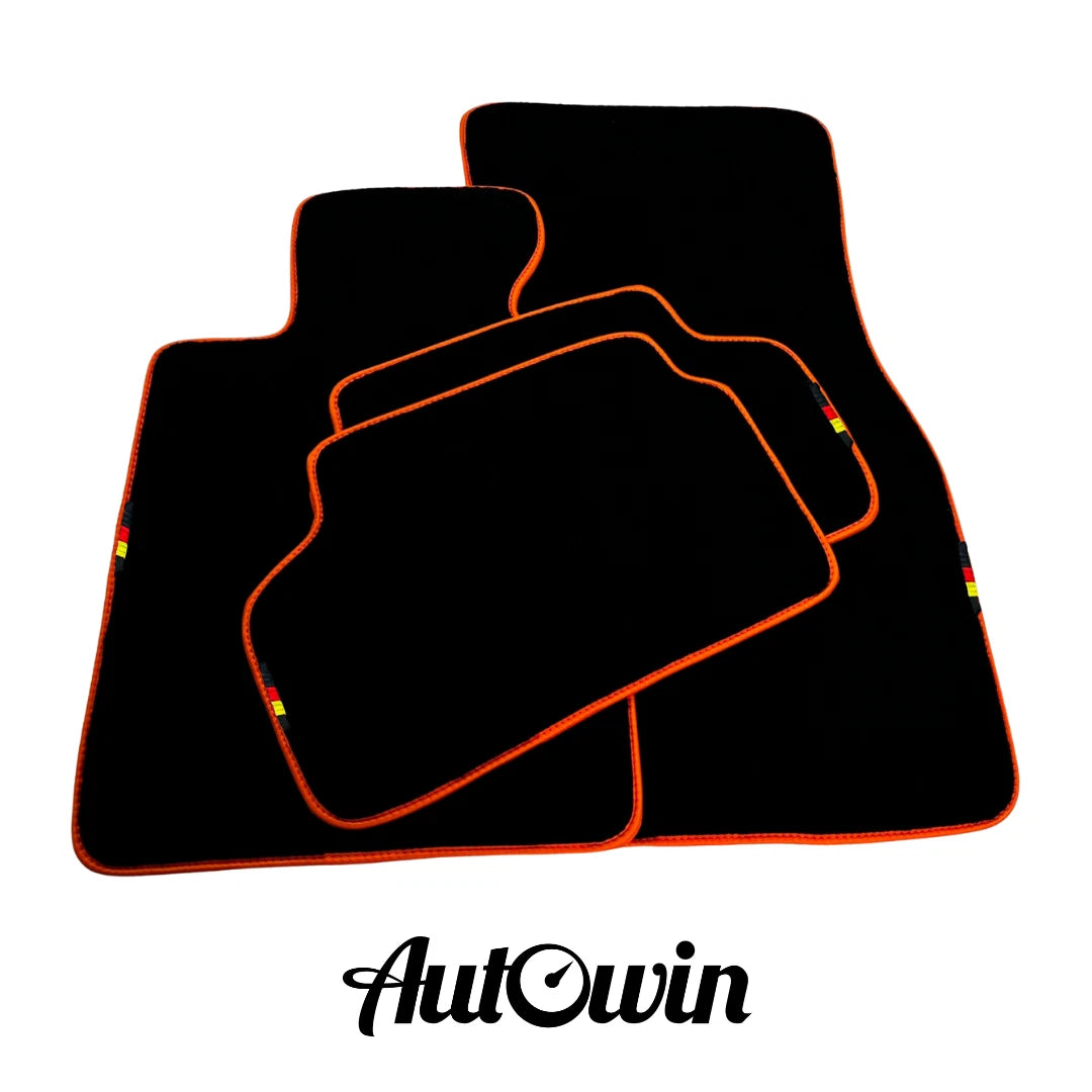 AutoWin Black Floor Mats for BMW X1 Series E84 SUV (2009-2015) Orange Trim