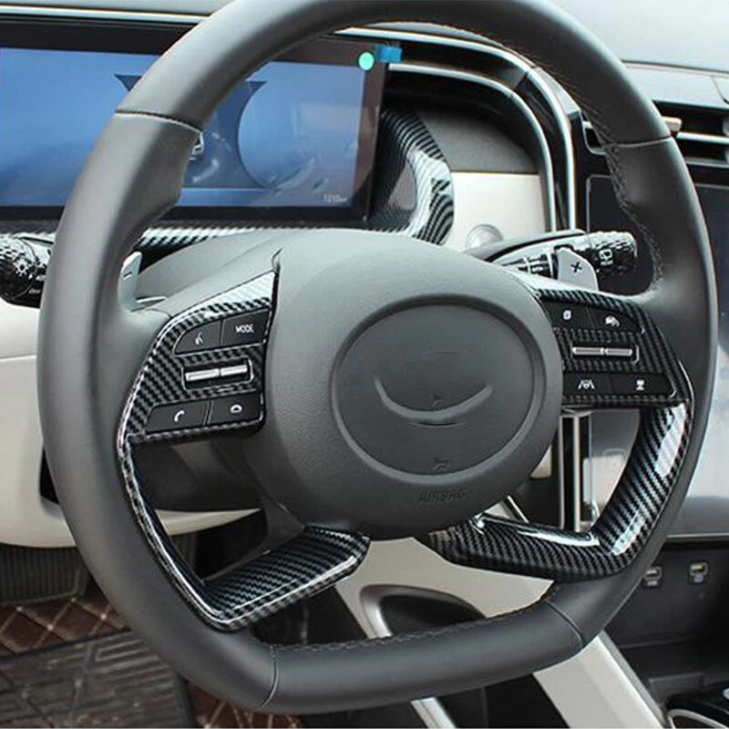 2 x Carbon Fiber Steering Wheel Button Cover Trim for Hyundai Tucson (2022–2024)