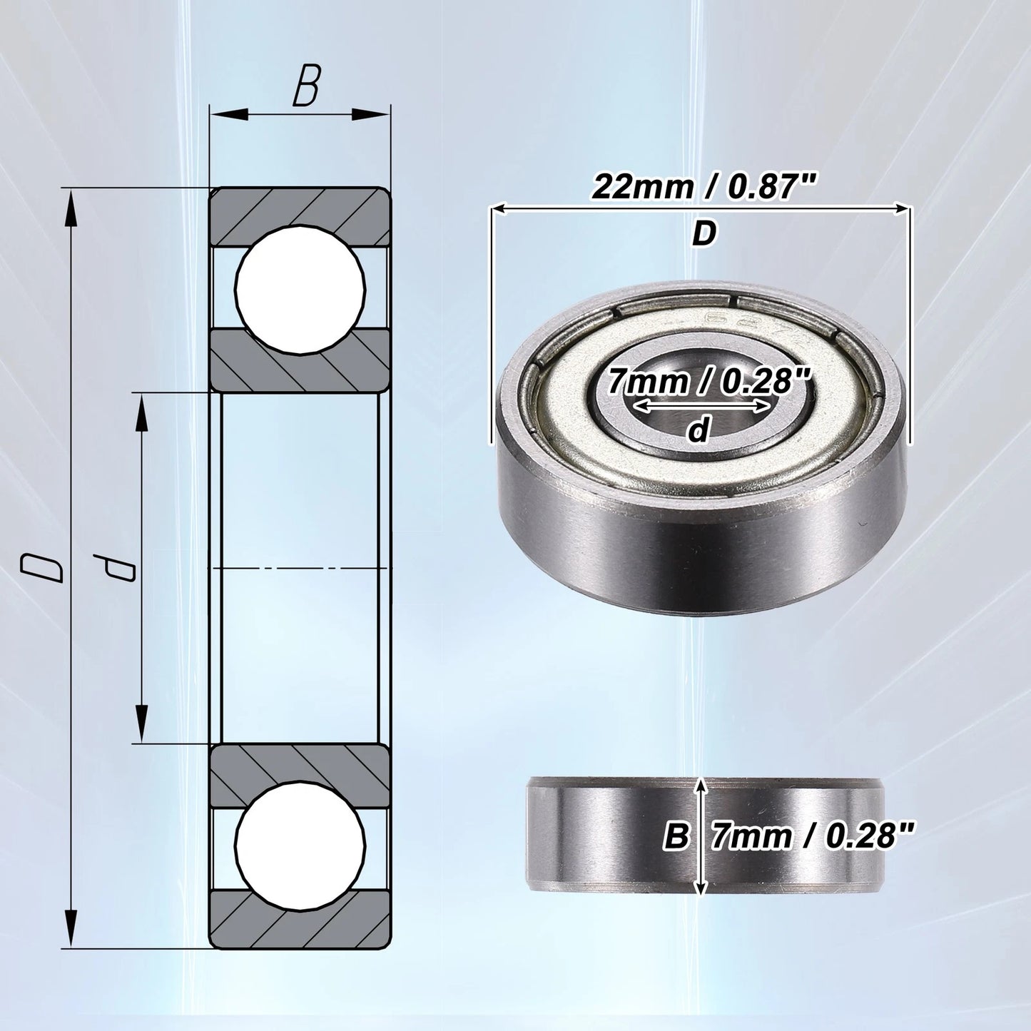 20 x 627ZZ 7x22x7mm Deep Groove Ball Bearings for Make Model