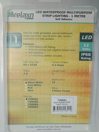 LED Waterproof Multi-Purpose Strip Lighting 1m Self-Adhesive Warm White