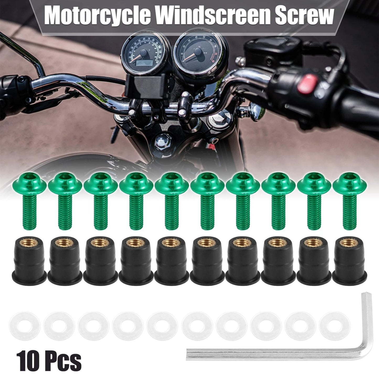 10 x M5 5mm Windscreen Screws for Motorcycle Fairing Green