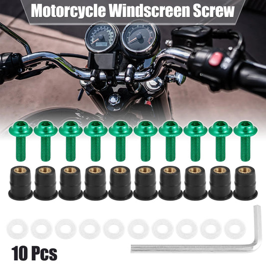 10 x M5 5mm Windscreen Screws for Motorcycle Fairing Green