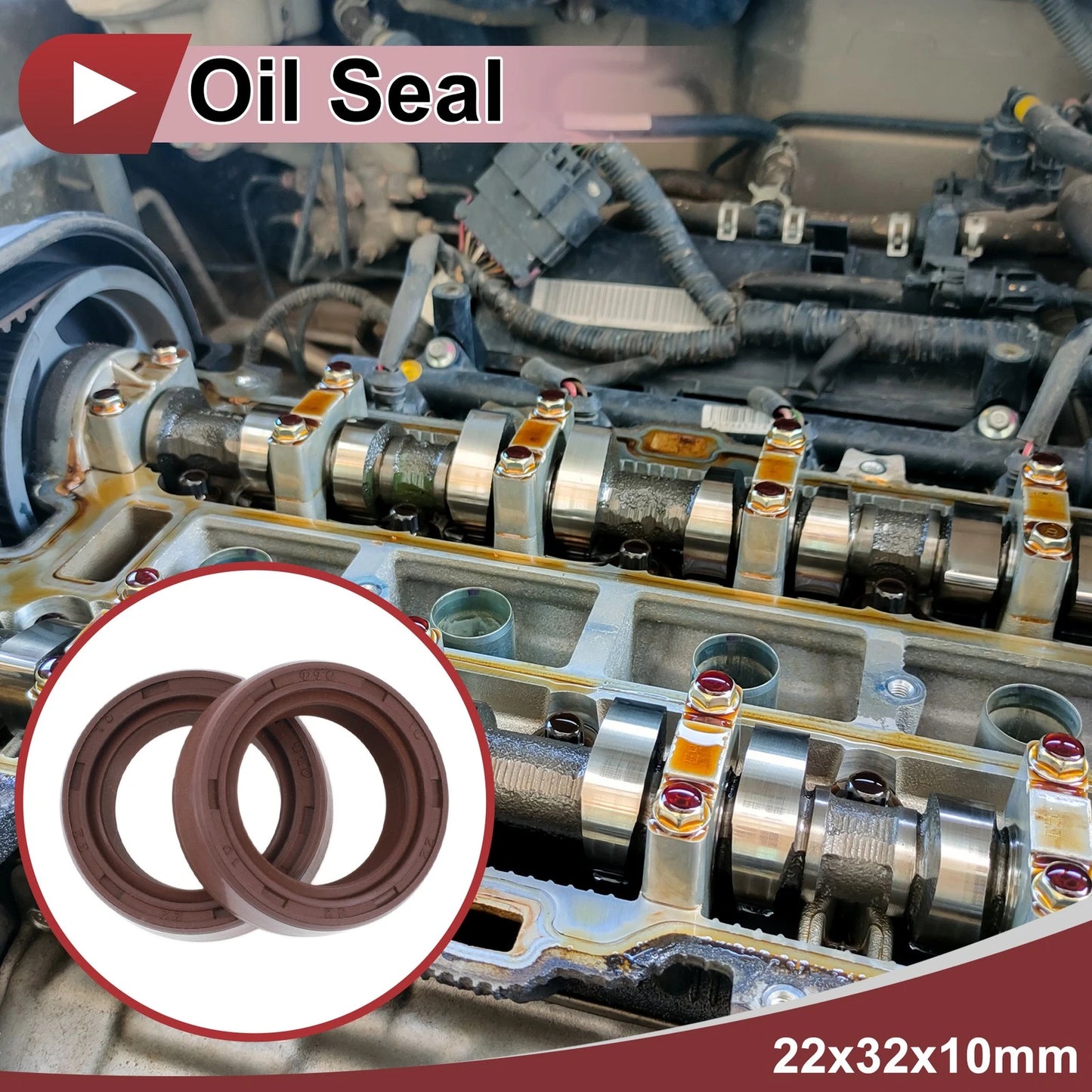 Oil Seal 2 x 22x32x10mm FKM Brown Seal Ring for Car