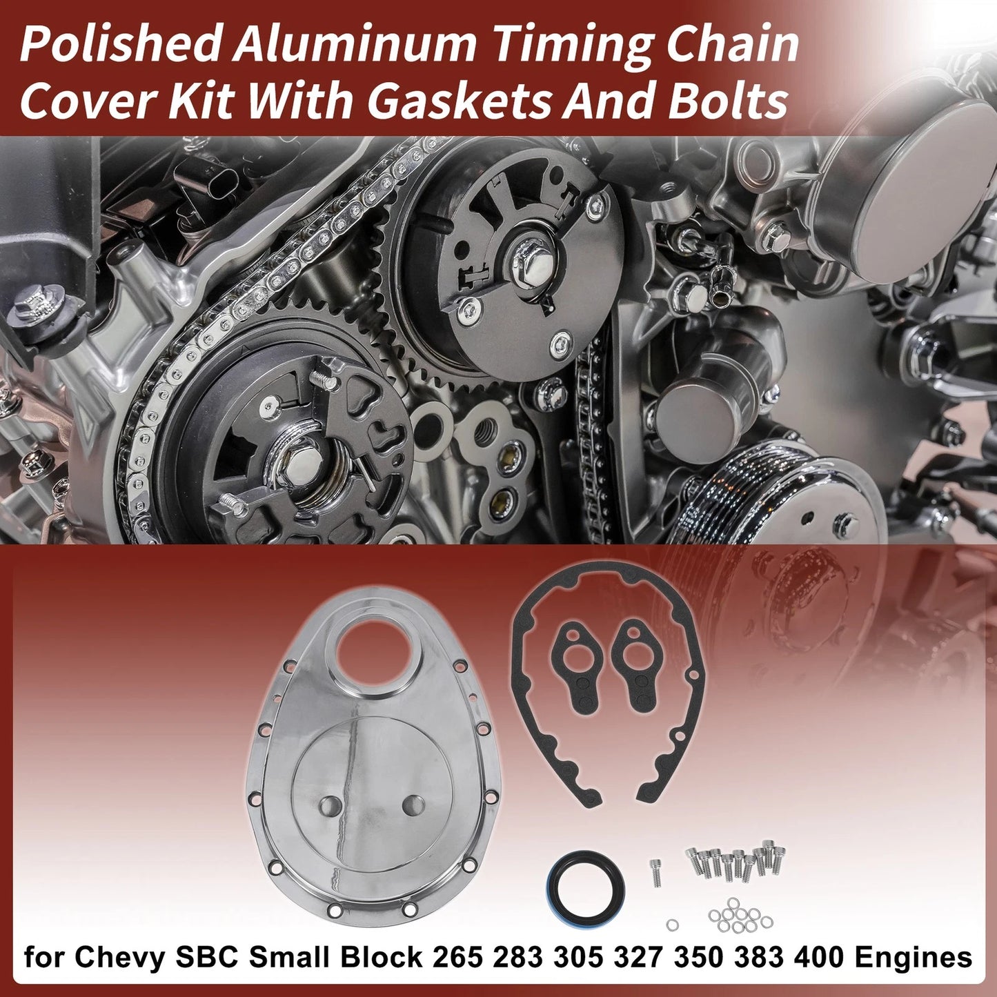 Polished Aluminum Timing Chain Cover Kit for Chevy