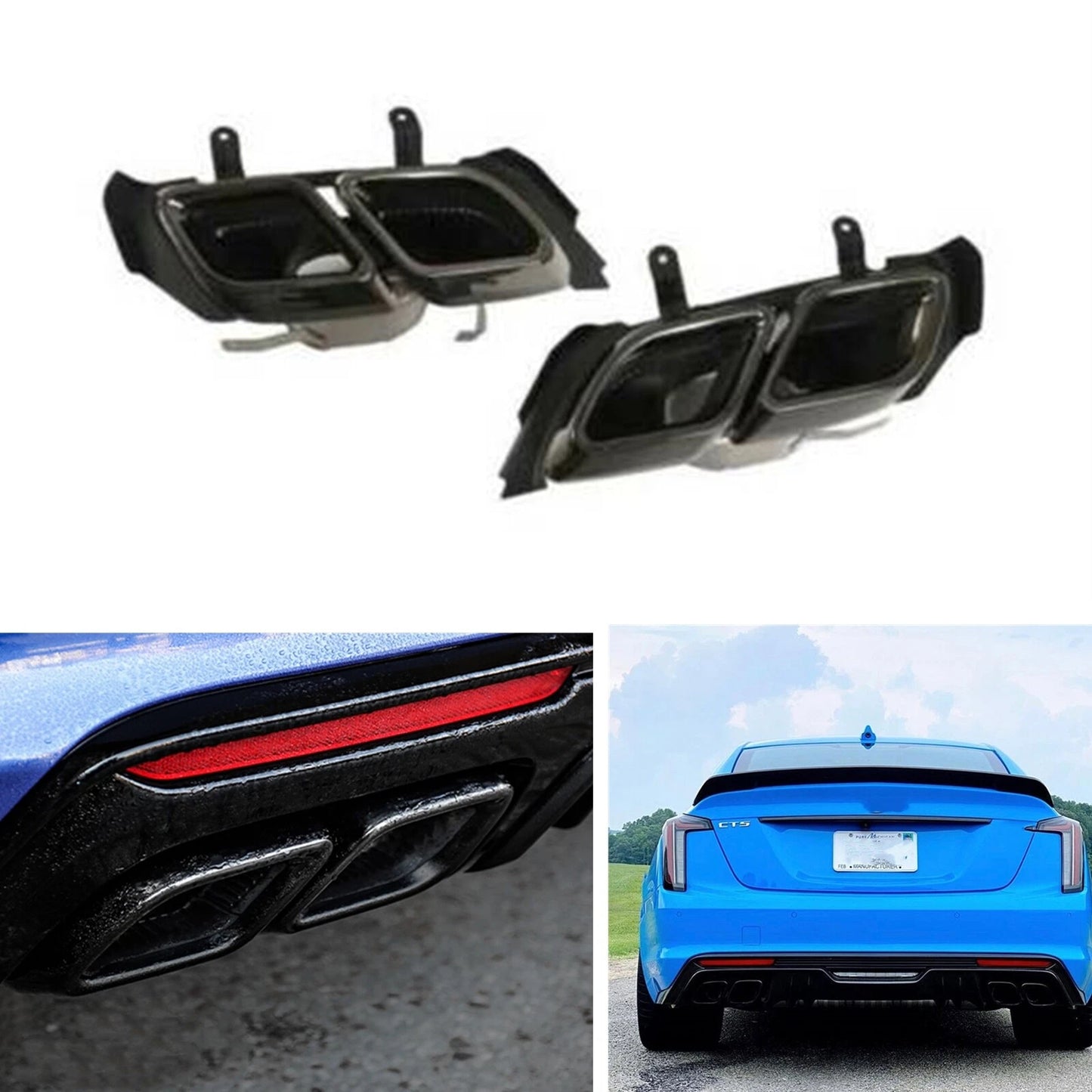 Black Rear Exhaust Muffler Pipe Tips 2 x for Cadillac CT5 (2020-2024)