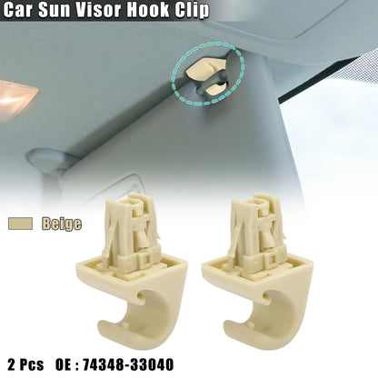 2 x Beige Car Sun Visor Hook Clip Retainer for Toyota Highlander
