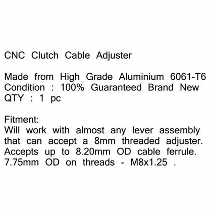 8mm Billet Aluminum Clutch Cable Adjuster Set for Honda F2 (1991-1999)