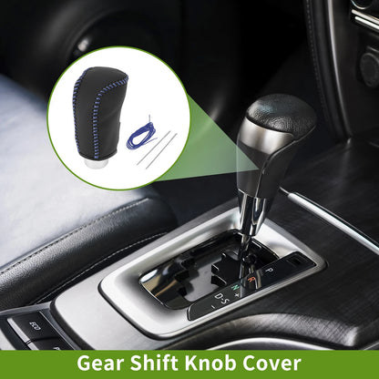 Car Gear Shift Knob Cover for Mazda 3 (2014-2018) Black Blue Faux Leather
