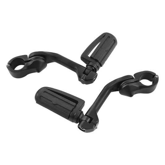 1 1/4 in Highway Bar Footpegs Long Angled Mount Kit for Motorcycle Matte Black