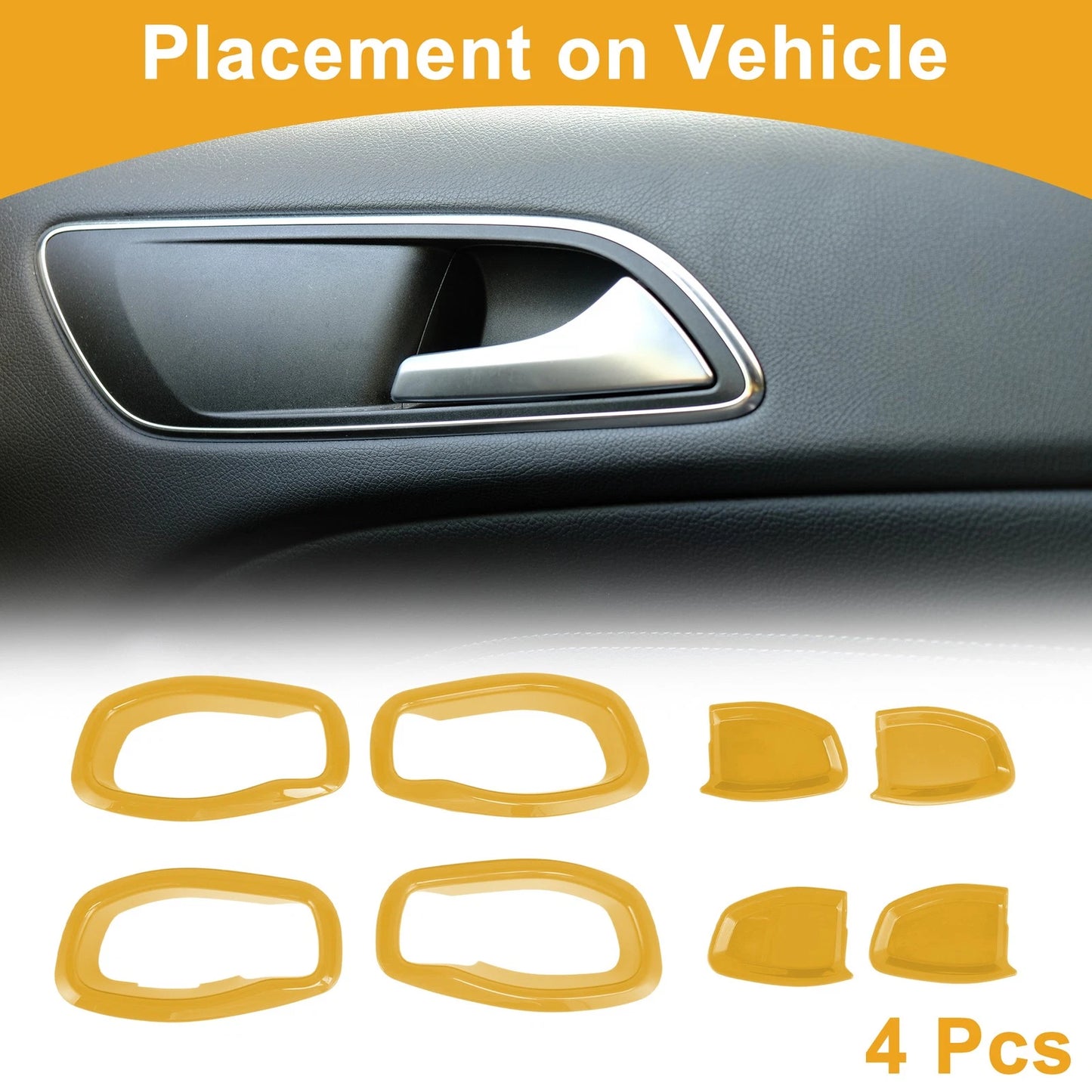 Yellow ABS Interior Door Handle Bowl Cover Trim for Jeep Renegade (2015-2023) 4Pcs